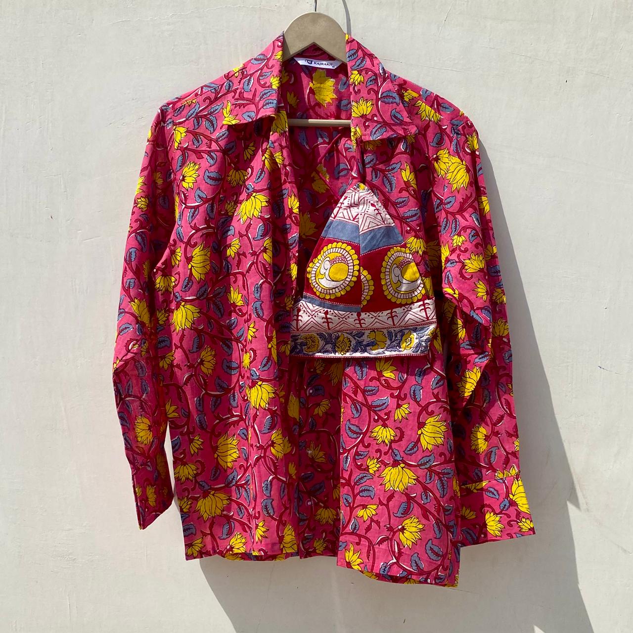 Pink JaalFloral Shirt and Bra Combo - KJ10047