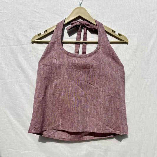 Wine Round Neck Halter Neck Cotton Khadi Top- KJ0039