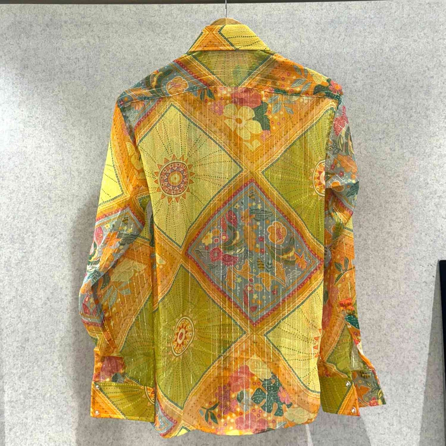 Yellow Multi Shade Lurex Chiffon Shirt - 350- AA0540