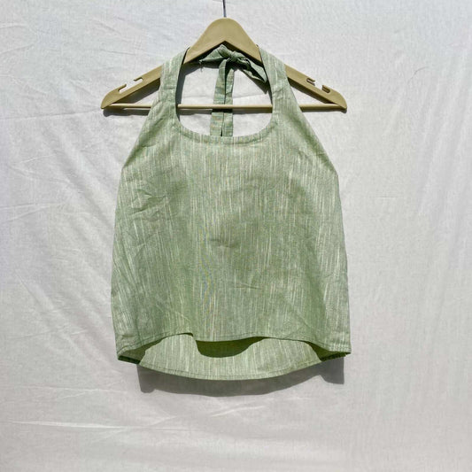 Green Round Neck Halter Neck Cotton Khadi Top- KJ0038