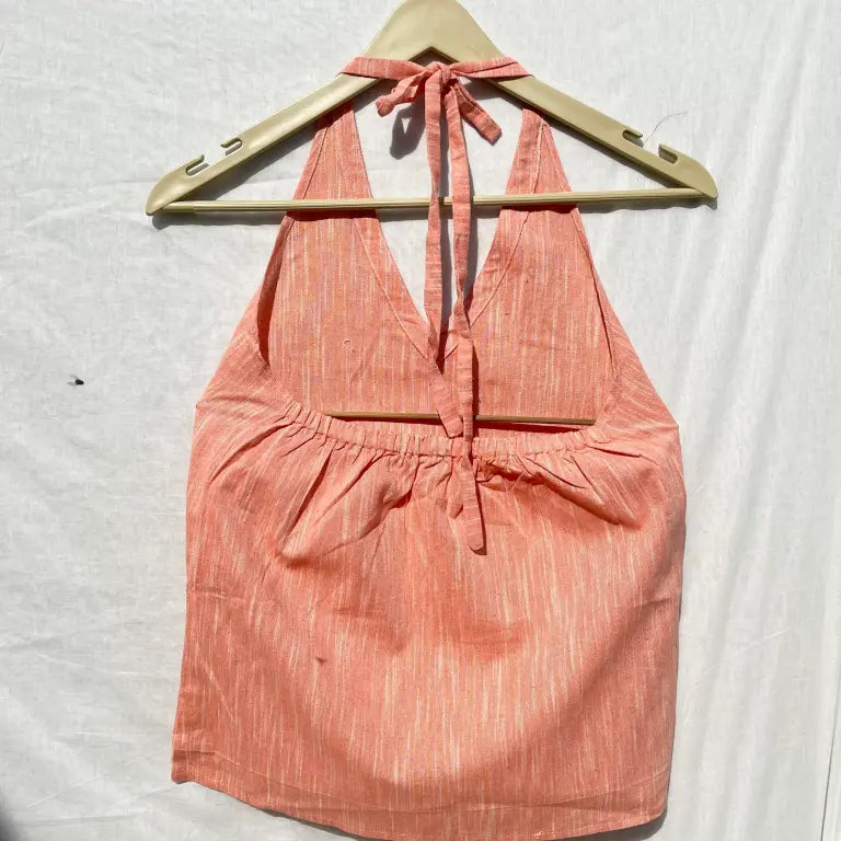 Peach Halter Neck Cotton Khadi Top- KJ0040