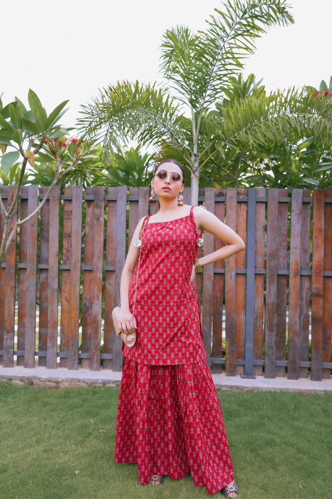 Raktima – Red Sharara Co-ord Set - 1400 - Gheraa10059