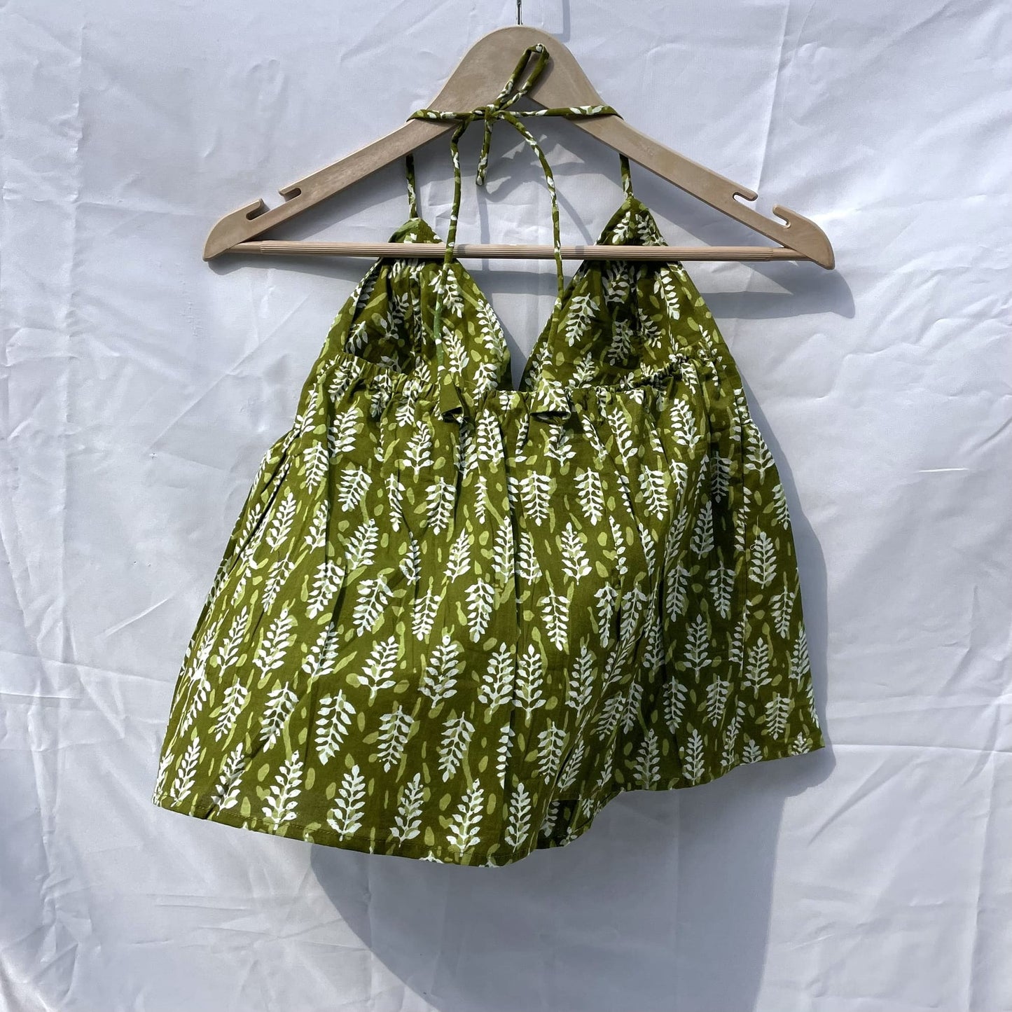 Green Tree Deep V Halter Neck Cotton Top - KJ0117 (Clearance Sale)