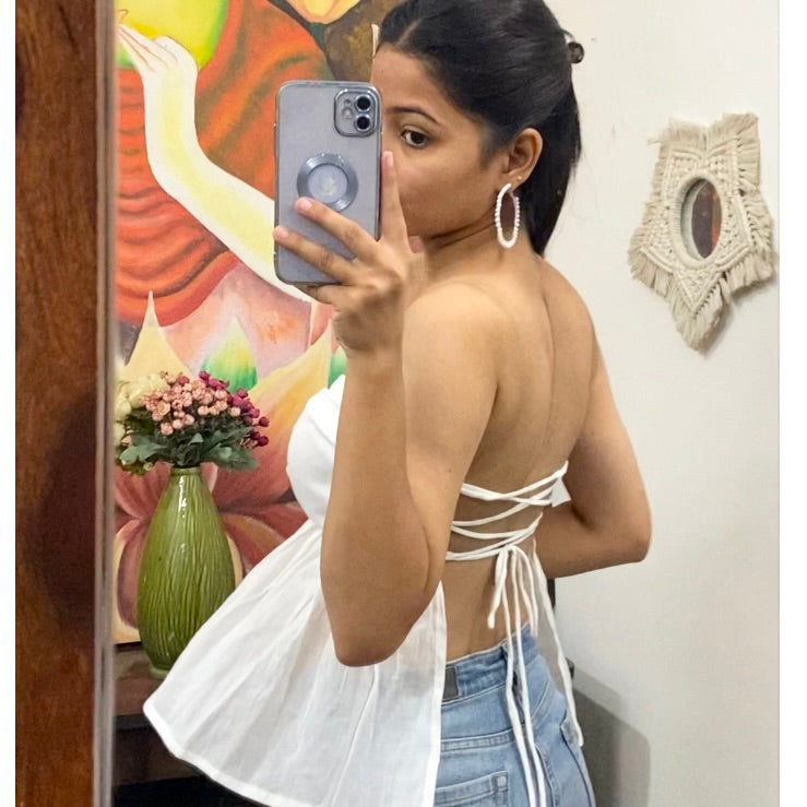 Raffle White Mul Backless Removable Pads Top - KJ10107