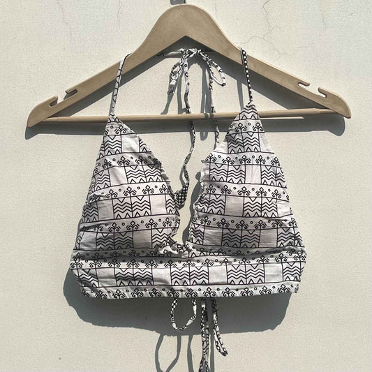 White Black Geometry Criss Cross Bra - KJ0759