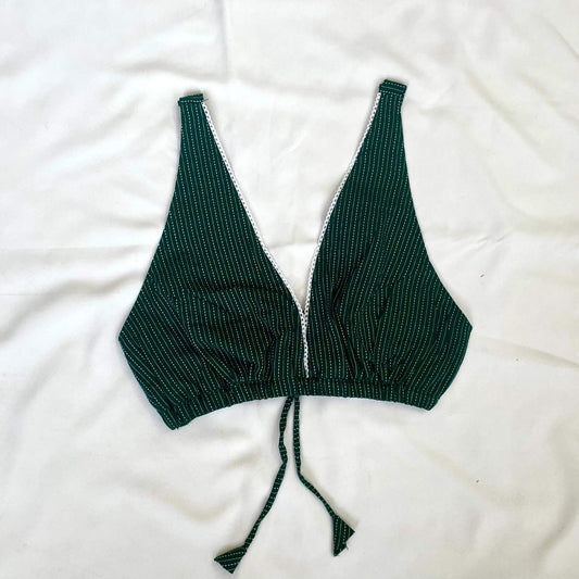 Bottle Green Deep V Neck Cotton Kantha Bra- KJ0099
