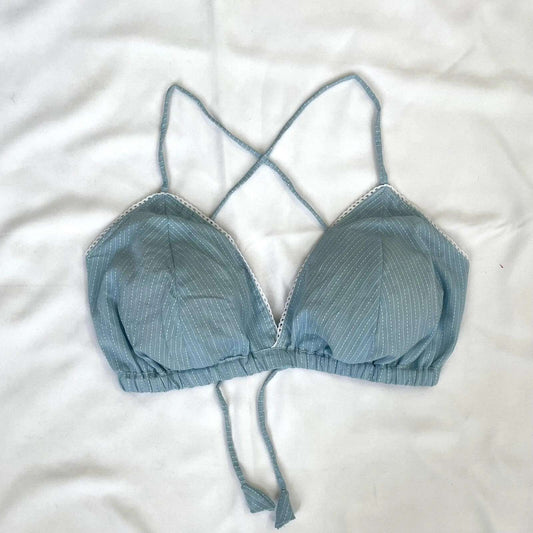 Ice Blue Round Cotton Kantha Bra - KJ0096