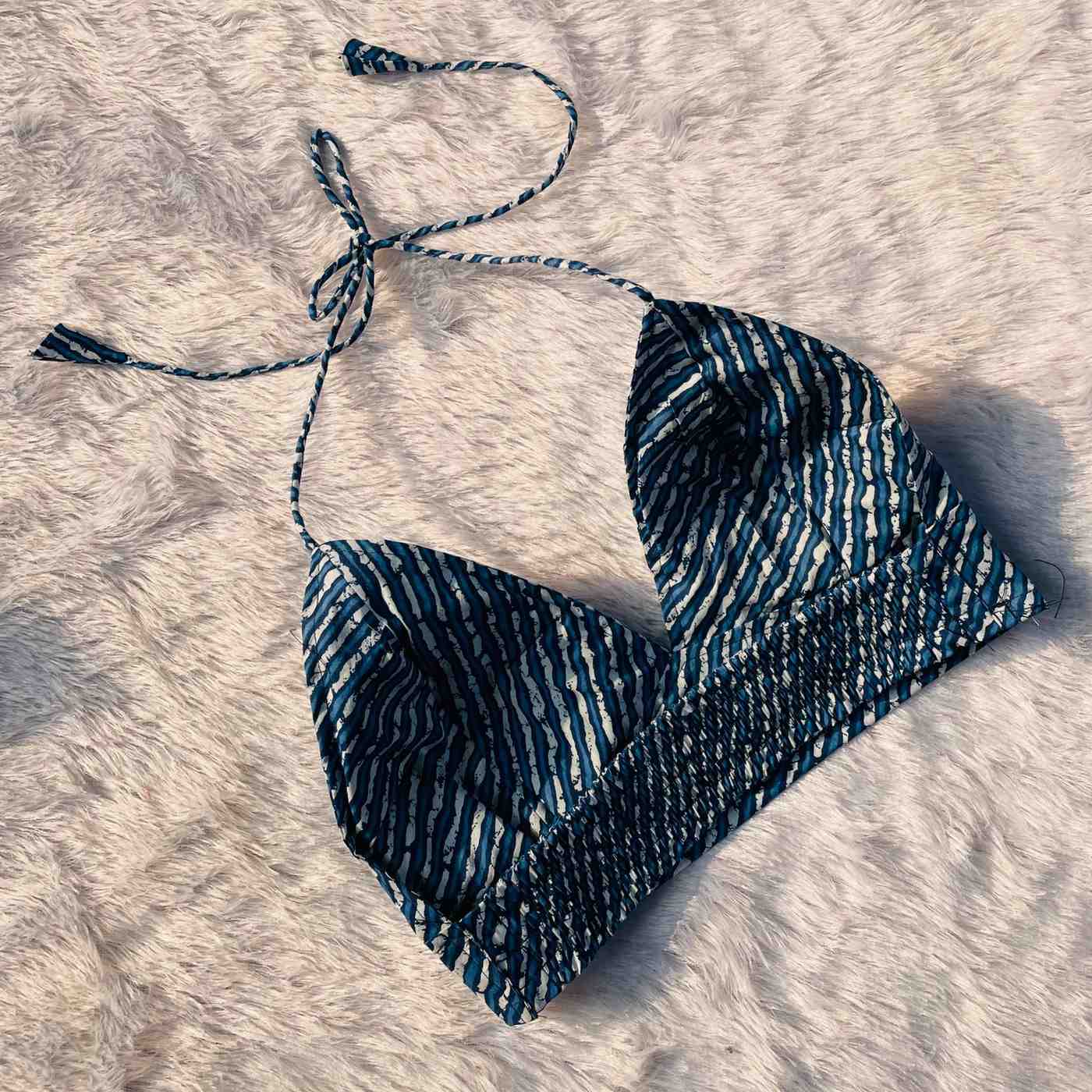 Blue White Lehariya Bra - KJ0280