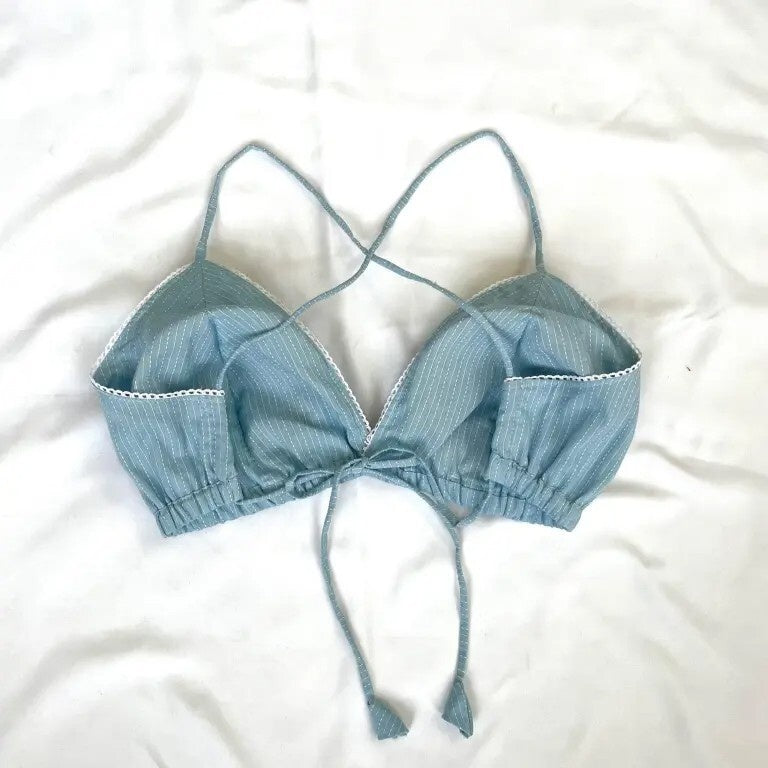 Ice Blue Round Cotton Kantha Bra - KJ0096