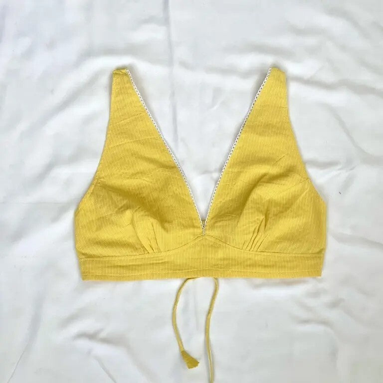 Baby Yellow V Neck Cotton Kantha Bra - KJ0095