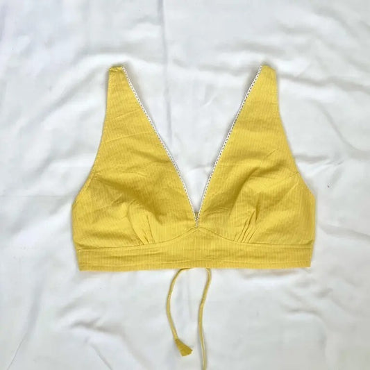 Baby Yellow V Neck Cotton Kantha Bra - KJ0095