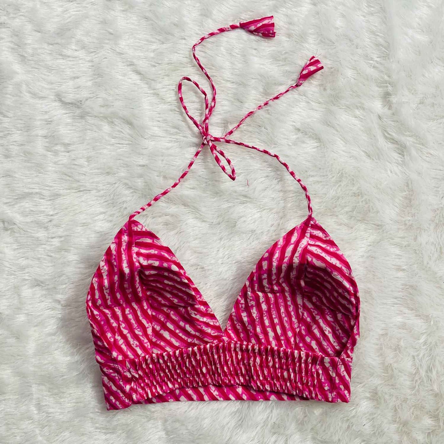Pink White Lehariya Bra - KJ0282