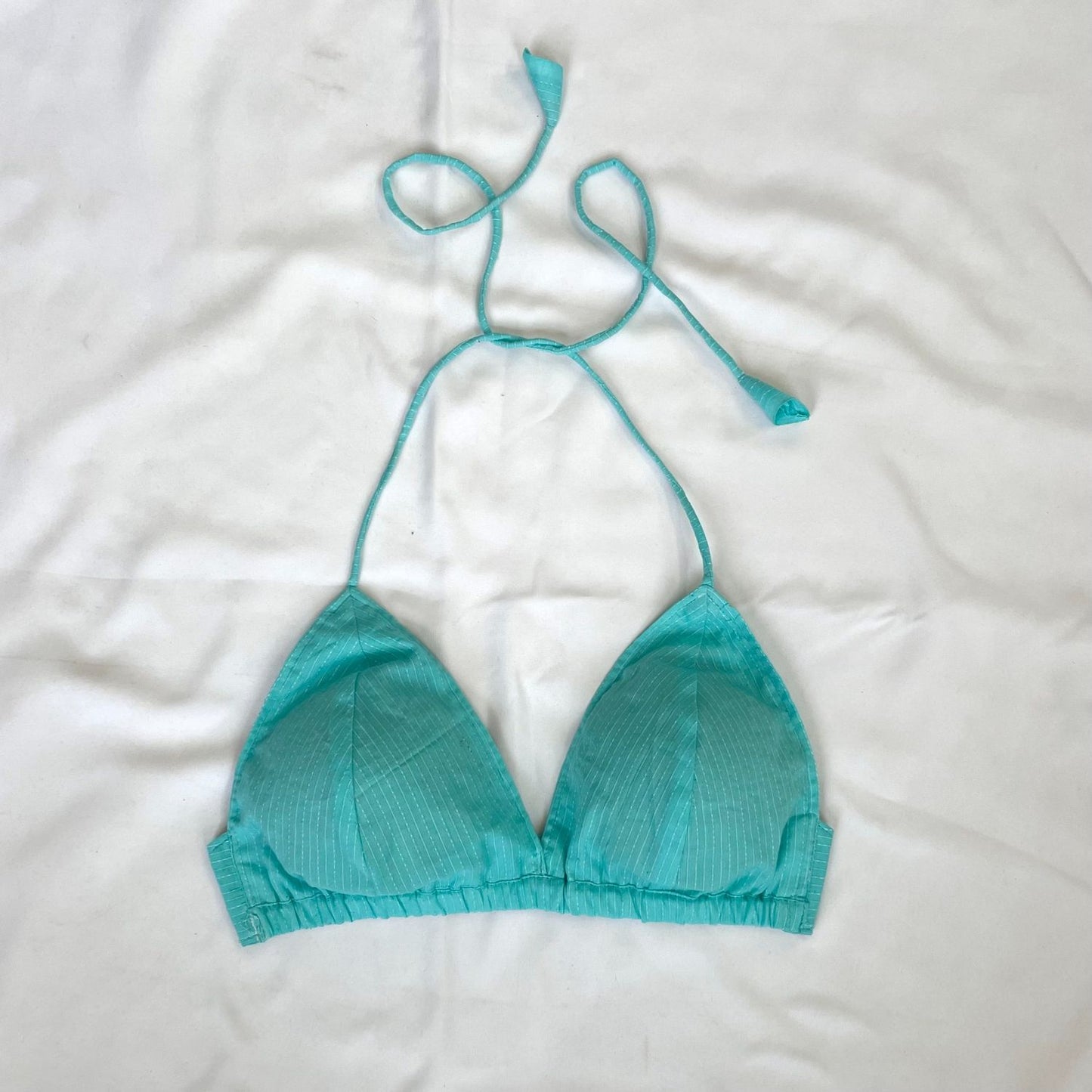 Cyan Blue Deep V Neck Cotton Kantha Bra - KJ0094