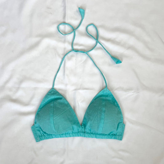 Cyan Blue Deep V Neck Cotton Kantha Bra - KJ0094