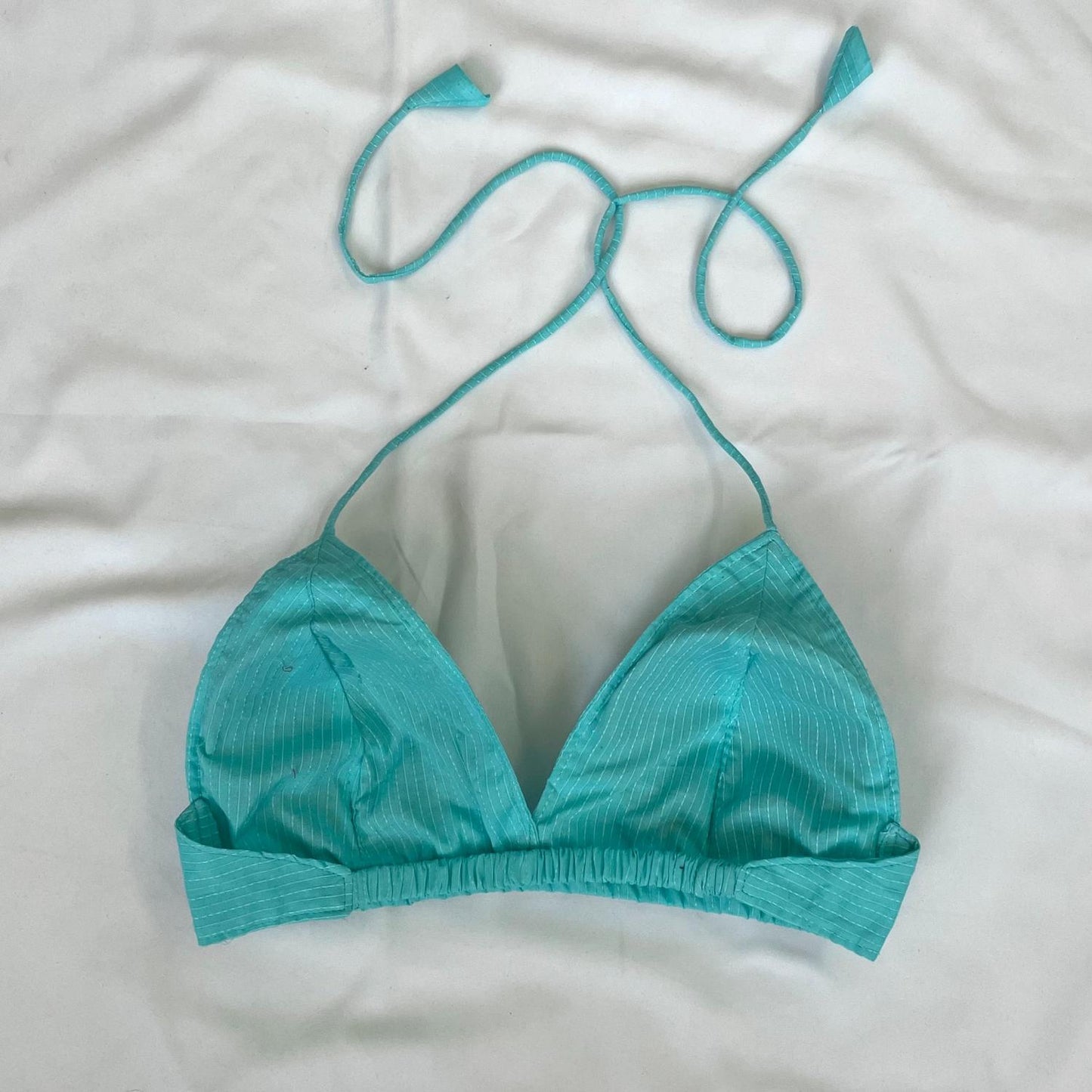 Cyan Blue Deep V Neck Cotton Kantha Bra - KJ0094