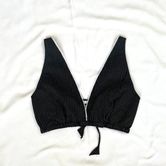 Black Deep V Neck Cotton Kantha Bra- KJ0097