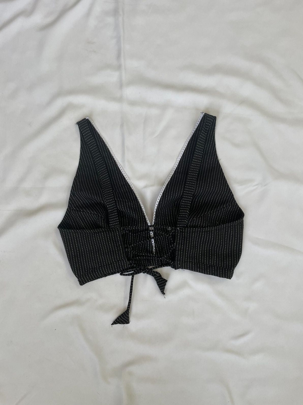 Black Deep V Neck Cotton Kantha Bra- KJ0097