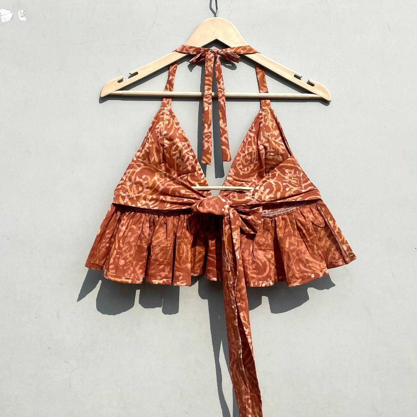 Brown Hand Block Bralette cum Top - KJ0324 (( Clearance Sale ))