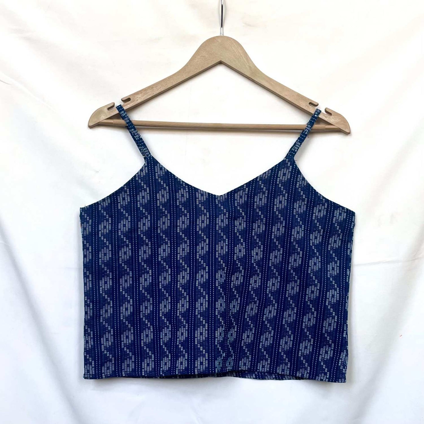 Navy Blue S Pattern Cotton Kantha Crop Top - KJ0103