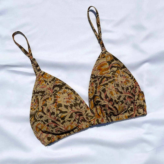 Rust Green Pure Kalamkari Cotton Bra - KJ0085
