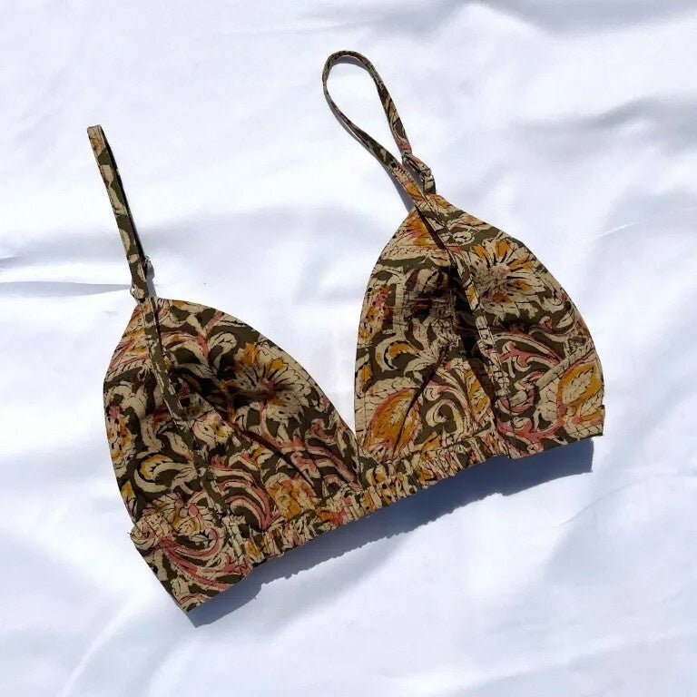 Rust Green Pure Kalamkari Cotton Bra - KJ0085