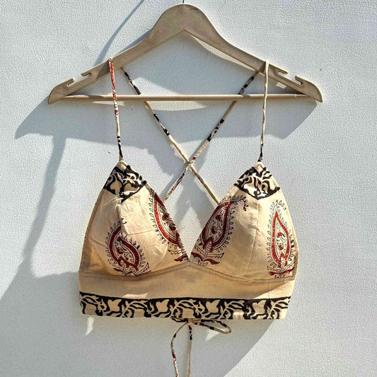 Handblock Paisley Cotton Bra - KJ0519