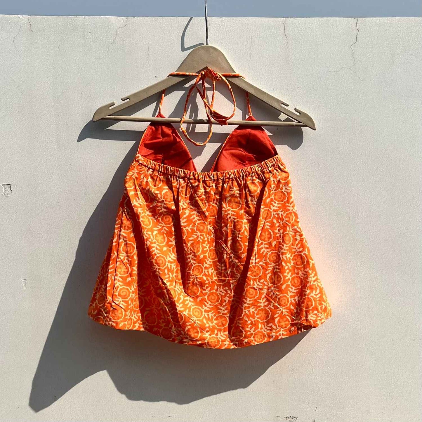 Neon Orange Handblock Tree Top - KJ0771