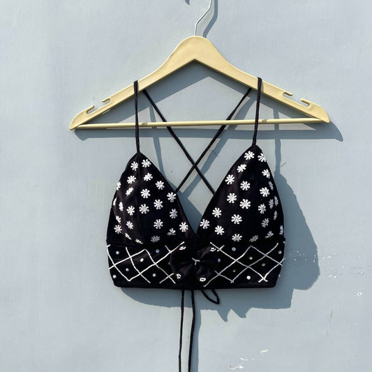 Black Velvet Handwork Bra - KJ0320