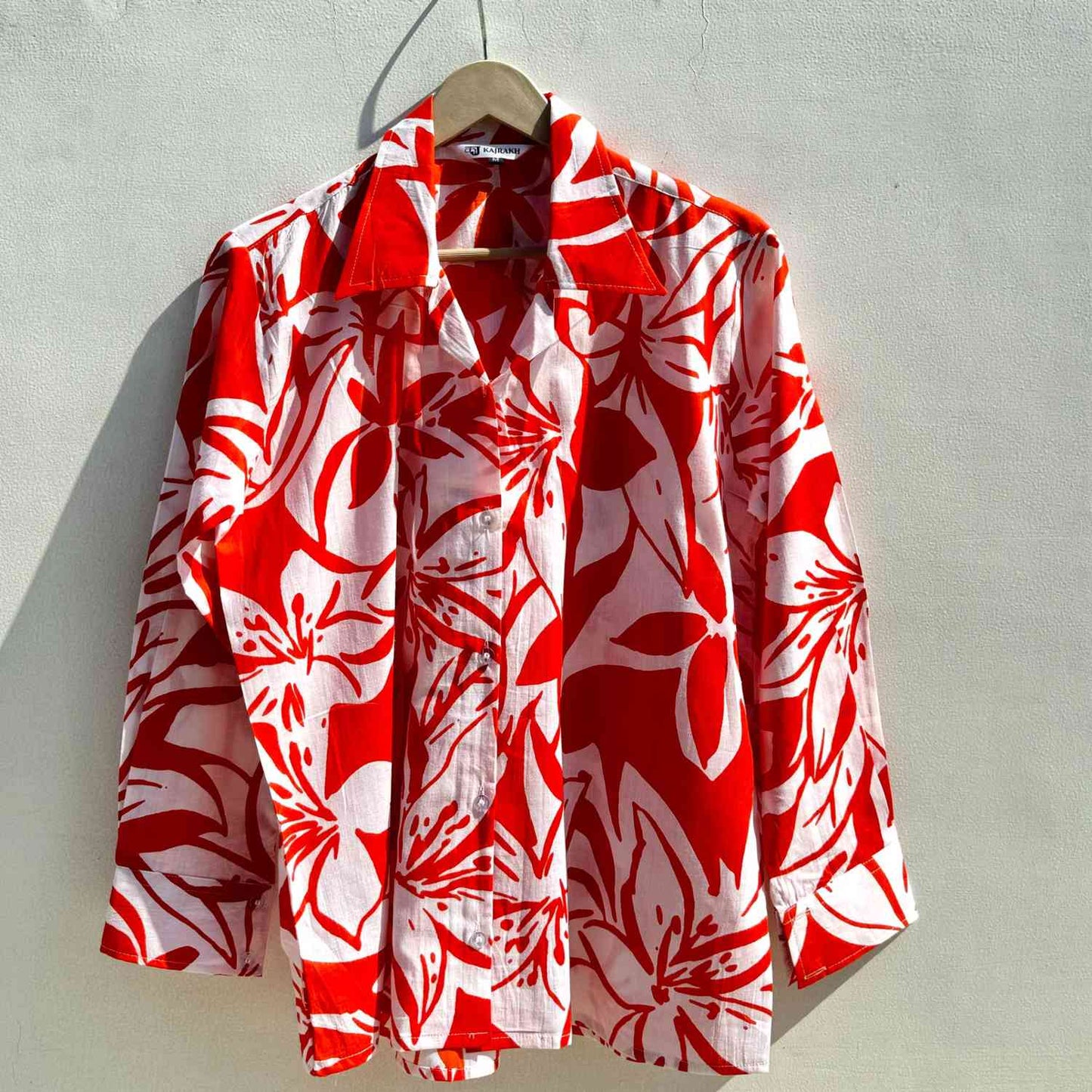 Orange Abstract Floral Women Shirt - KJ0523