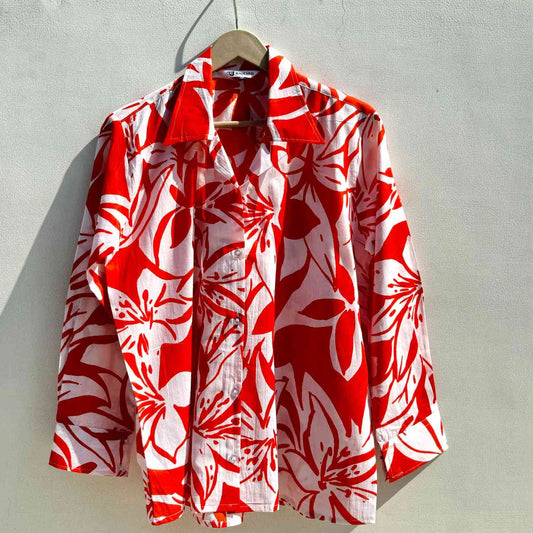 Orange Abstract Floral Women Shirt - KJ0523