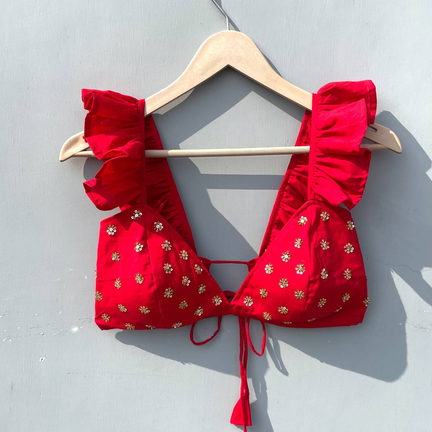 Red Sequin HandWork Bra - KJ0194