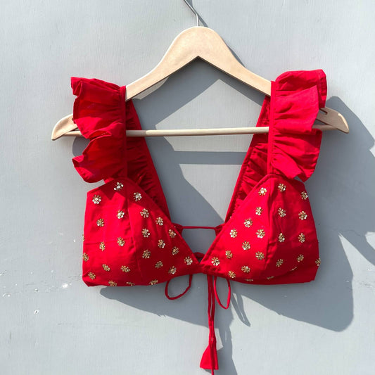 Red Sequin HandWork Bra - KJ0194