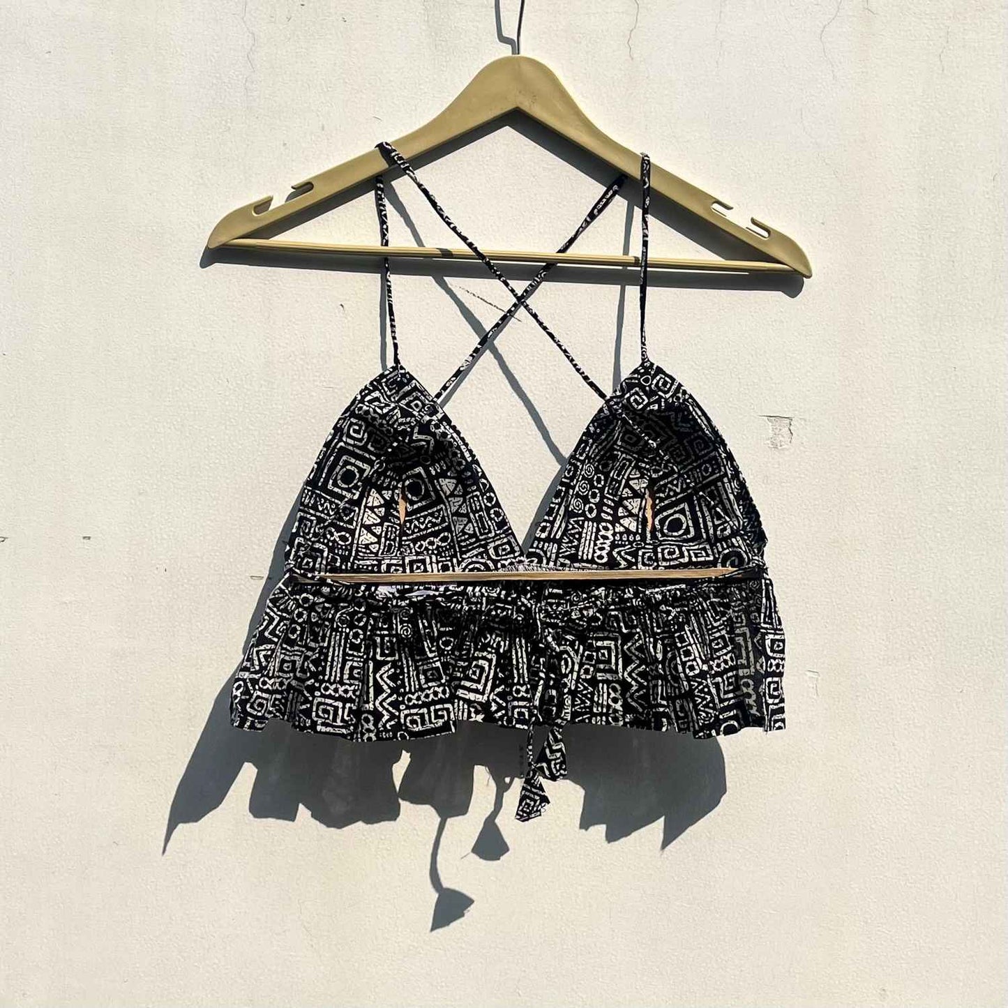 Black Geometry Cotton Bralette - KJ0776 (( Clearance Sale ))