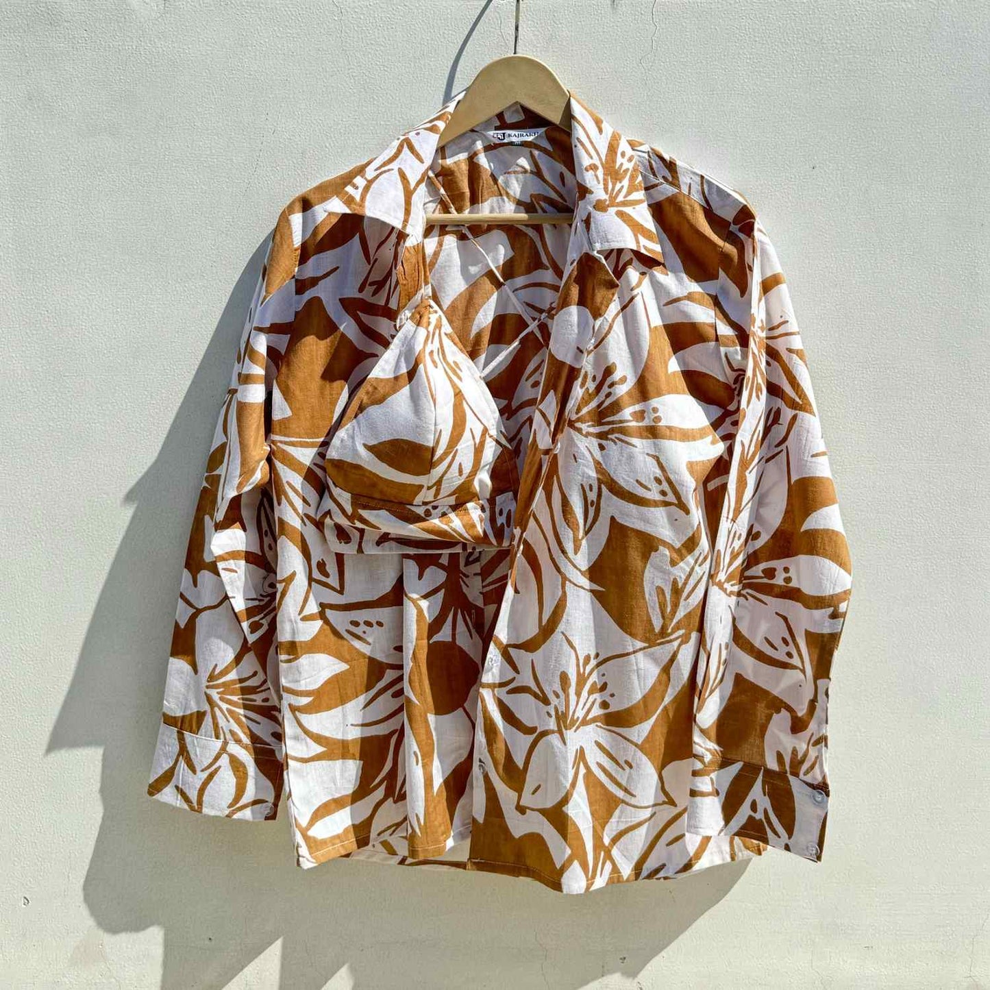 Light Brown Abstract Floral Overall Combo - KJ0530