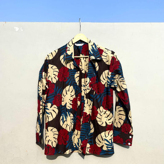 Dark Leaf Cotton Abstract Women Shirt - KJ0384
