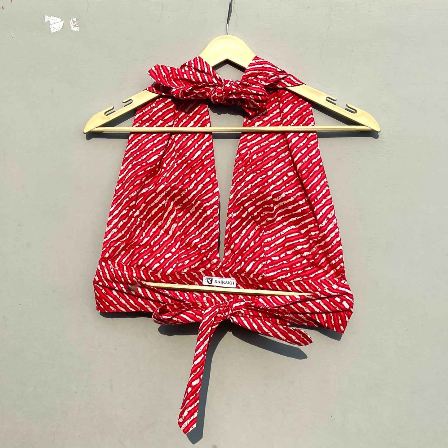 Red Lehariya Halter Neck and Back Knot Top - KJ0198 (( Clearance Sale ))