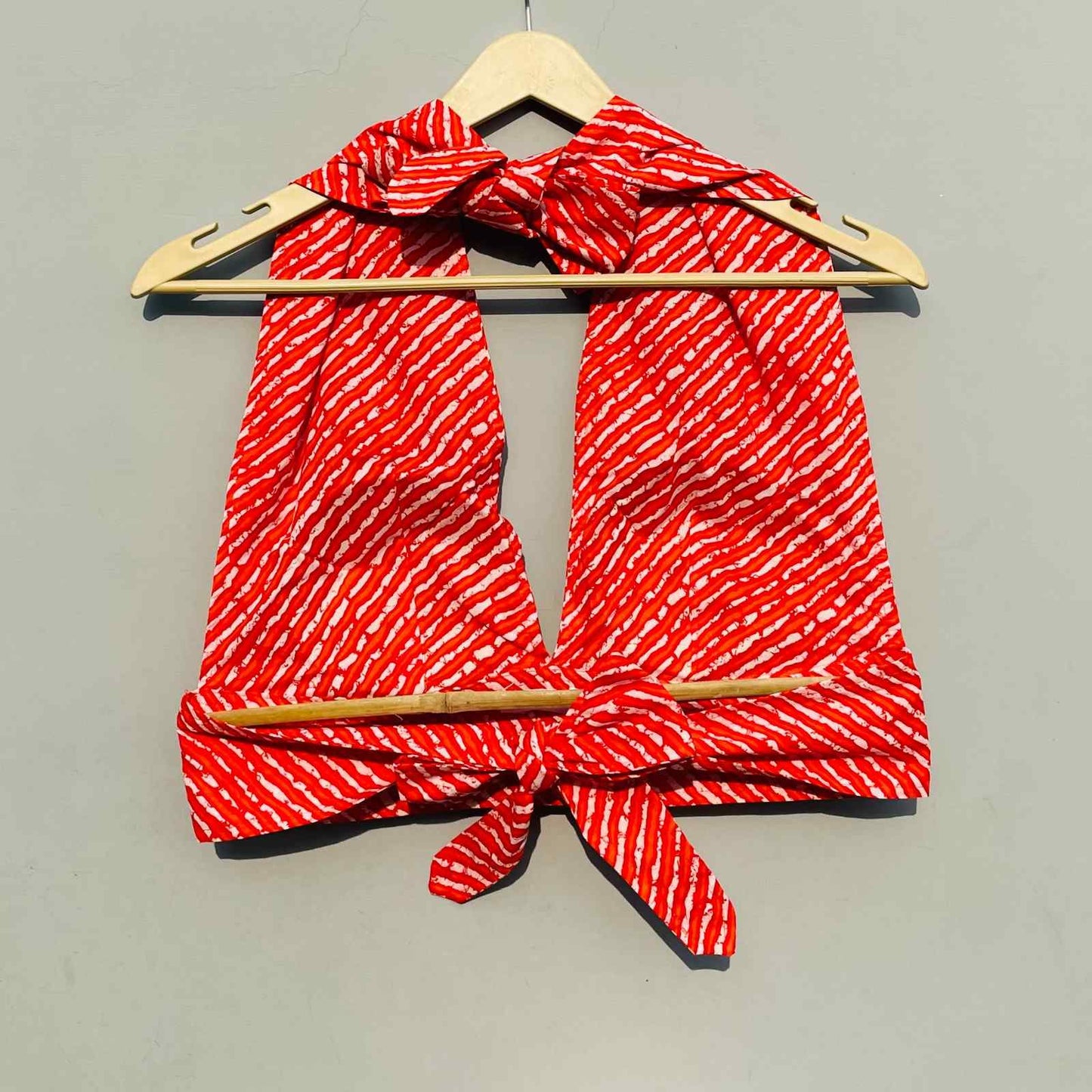 Orange Lehariya Halter Neck and Back Knot Top - KJ0195