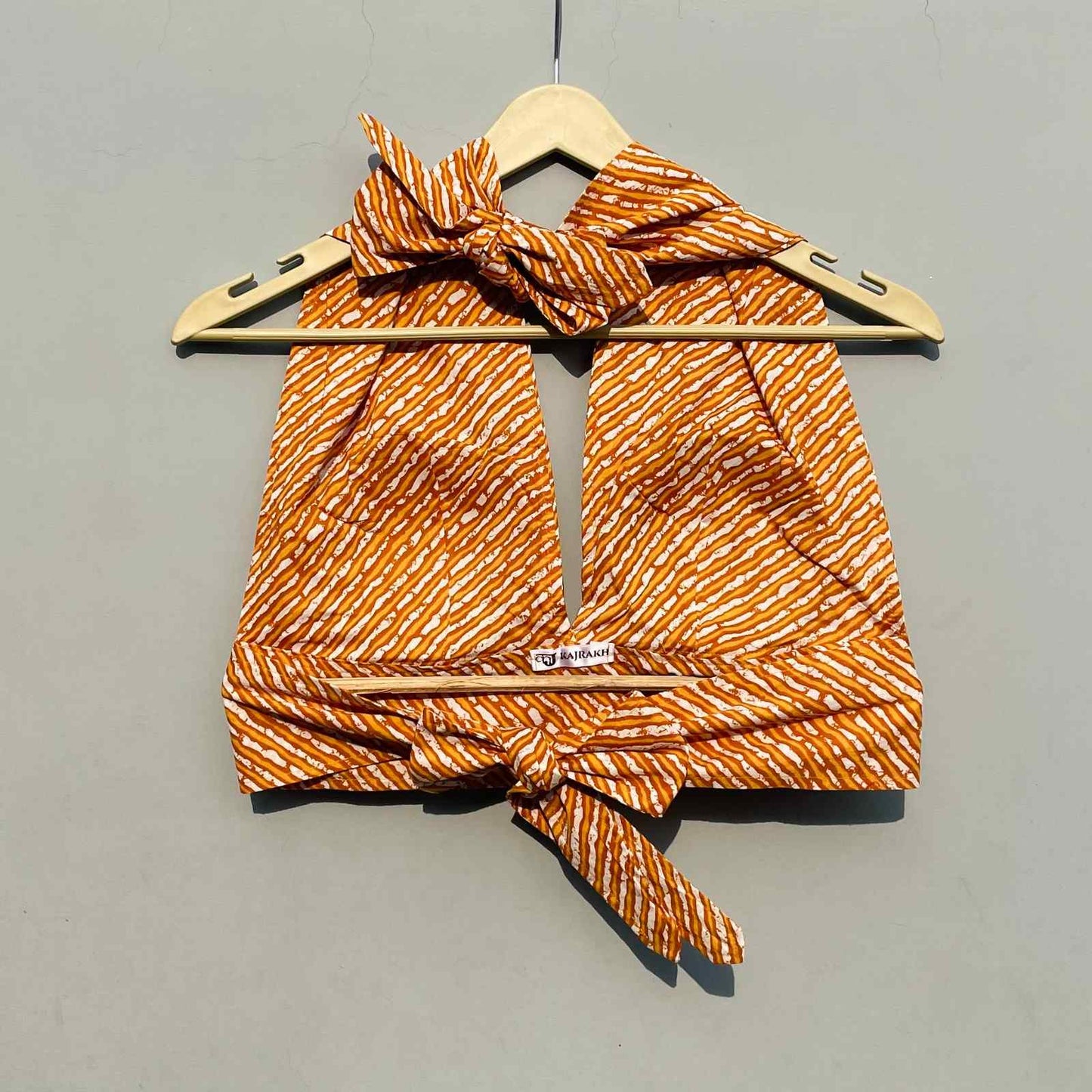 Mustard Lehariya Halter Neck and Back Knot Top - KJ0200