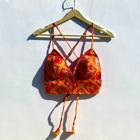 Orange Patola Kota Doria Removable Pad Bra - KJ0831