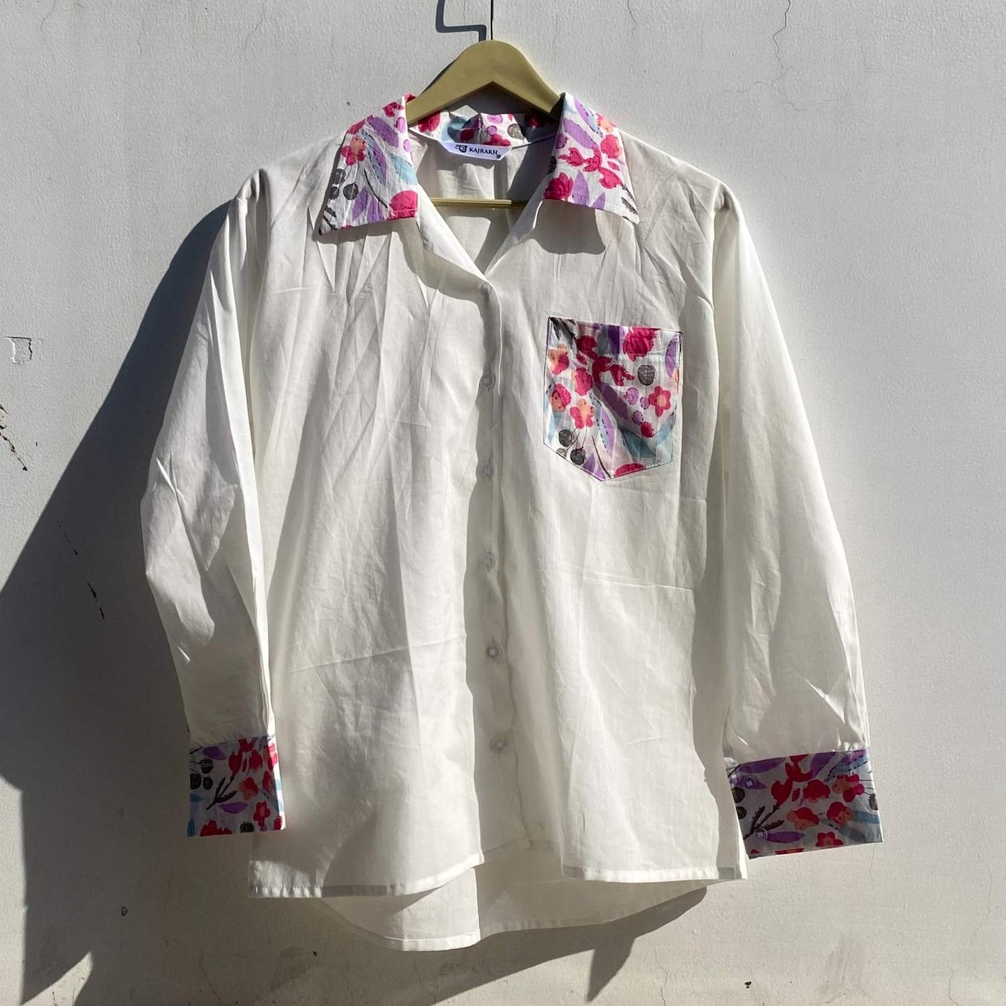 White Multi Patch Cotton Women Shirt - KJ0399