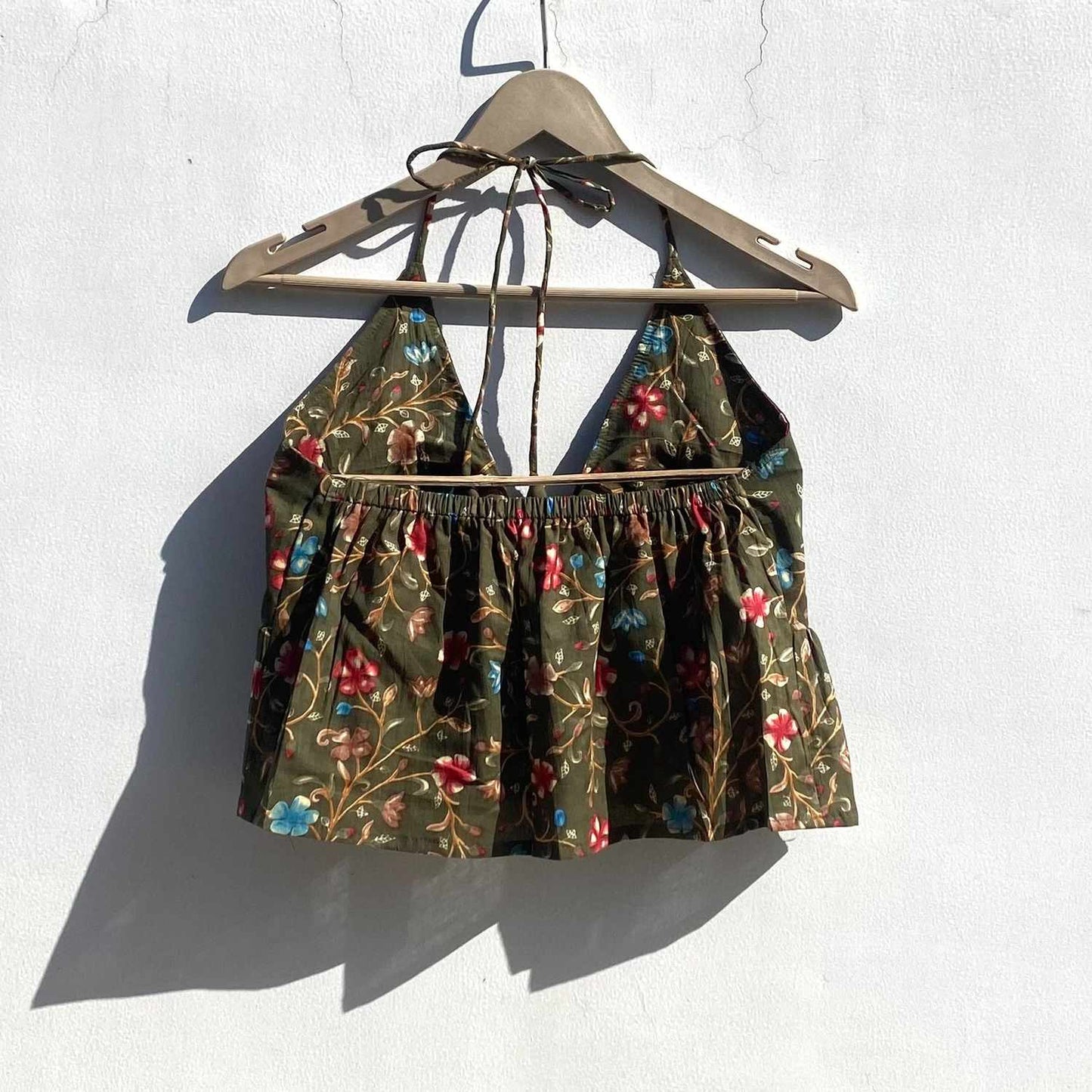 Green Floral Front Knot Removable Pad Bra - KJ0856