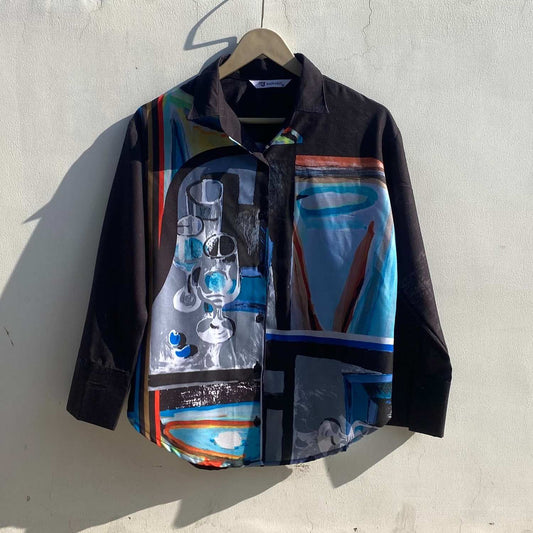 Black Poetry Mix Linen Shirt - KJ0844