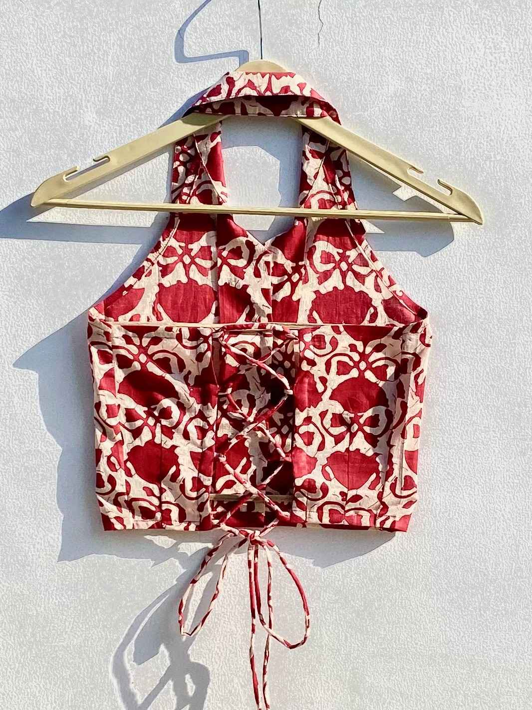 Red Floral Coraller Criss Cross Crop Shirt - KJ0862 (( Clearance Sale ))