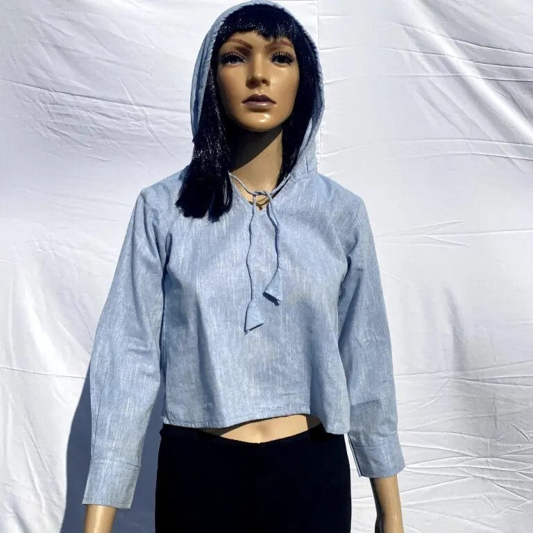 Blue Khadi Cotton Hoody- KJ0052