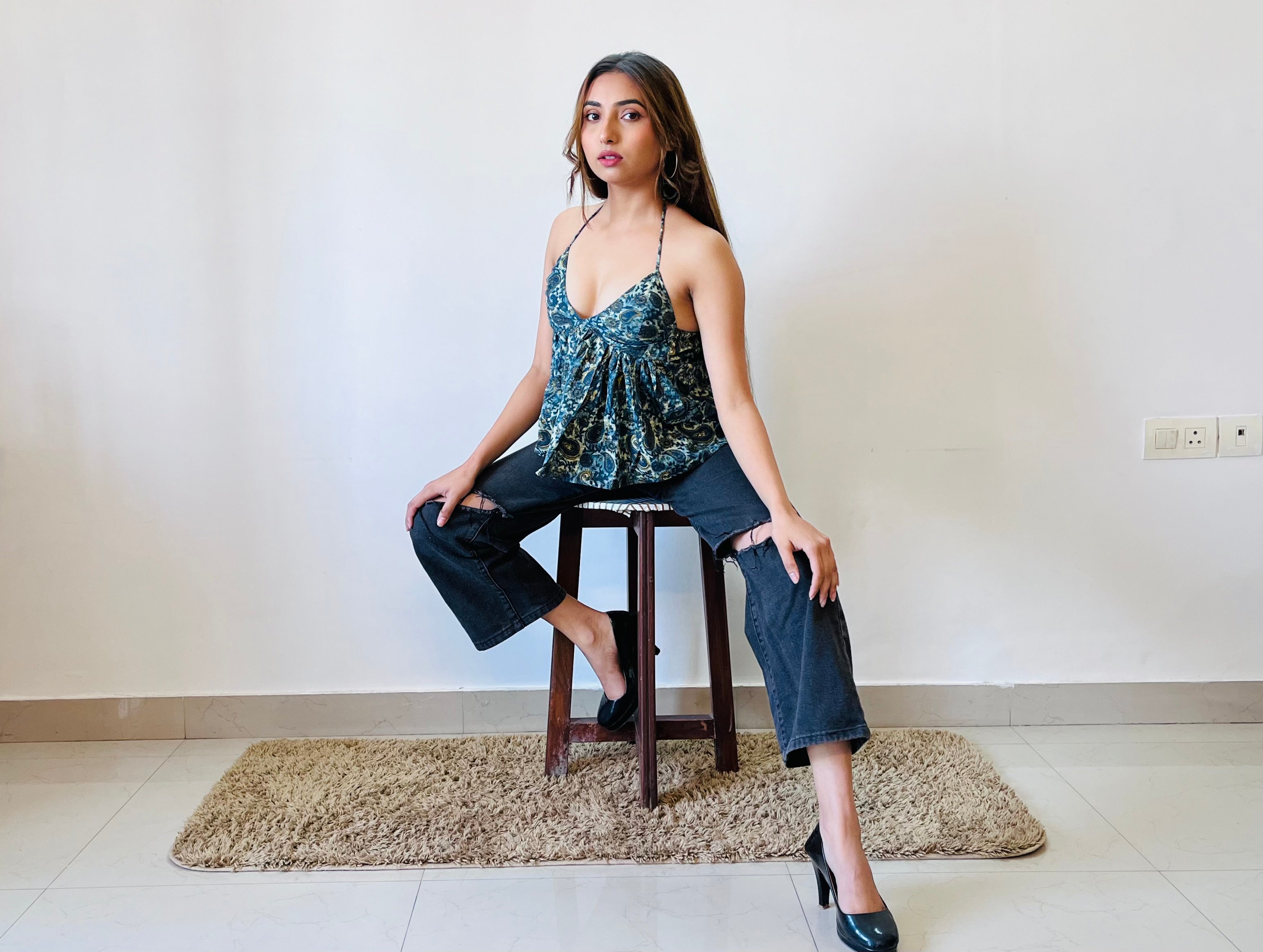 Blue Paisley Halter Neck Cotton Top From Kajrakh Which Were by a Girl