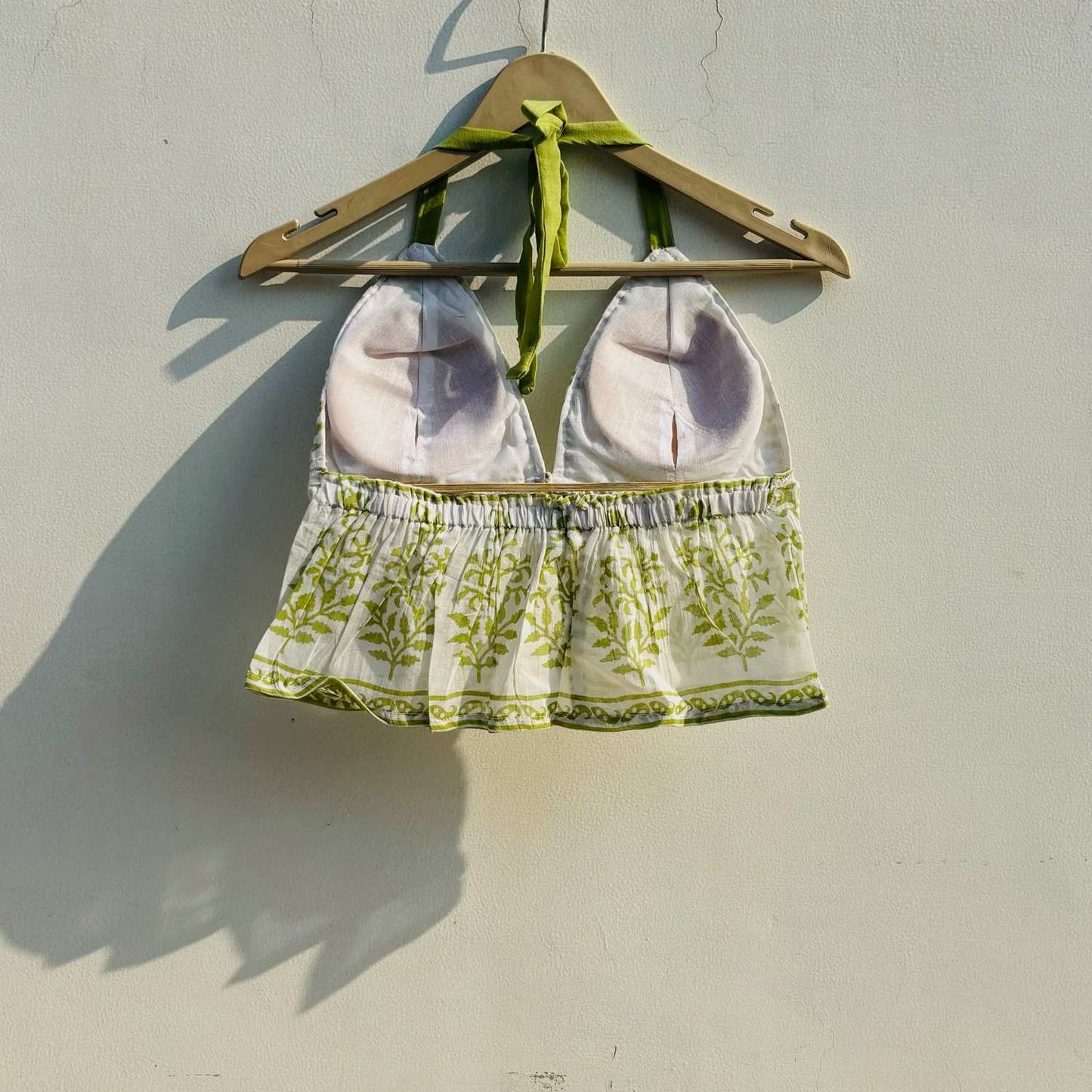 Light Green Butti Cotton Mul Removable Pad Top - KJ0813