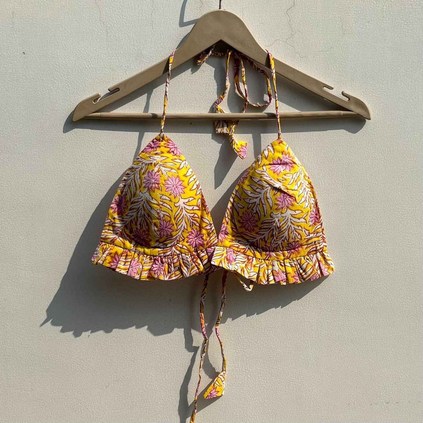 Yellow Handblock Frill Bra - KJ0790