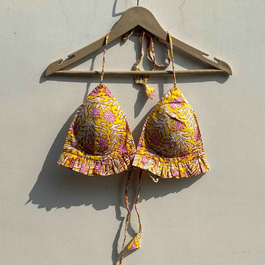 Yellow Handblock Frill Bra - KJ0790