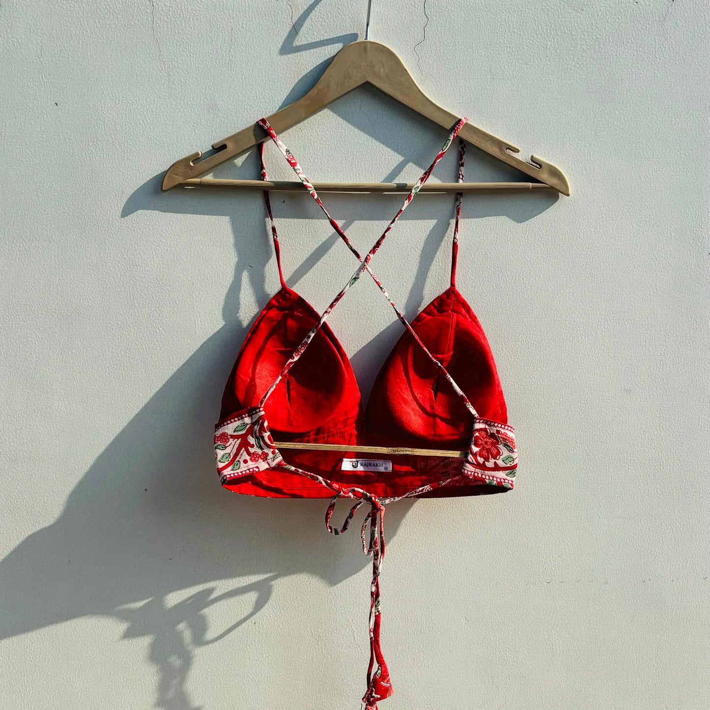 Red Big Floral Cotton Removable Pad Bra - KJ0817