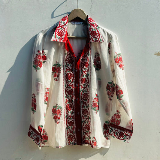 Red Big Floral Mul Women Shirt - KJ0820